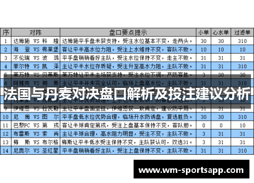 法国与丹麦对决盘口解析及投注建议分析